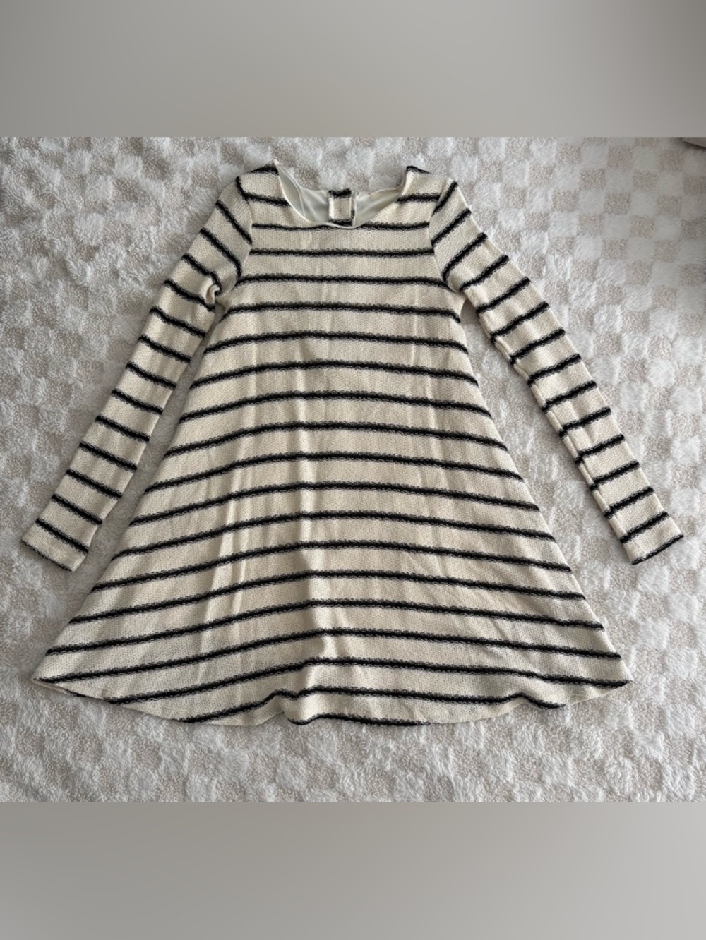 Women’s Altar’d State Cream and Black Stripe Long-Sleeve Trapeze Dress • Medium